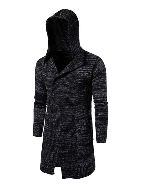 

Men's Black Cardigan Hooded Long Sleeve Casual Knit Wear