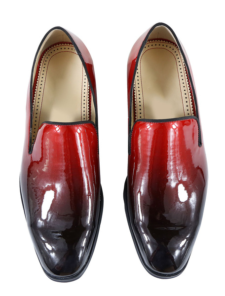 Image of Mens Patent Loafers Round Toe Flat Shoes In Burgundy