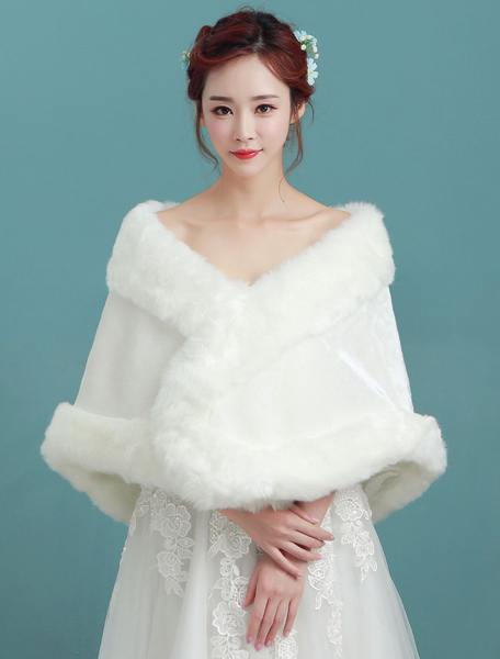 Milanoo Faux Fur Stole Wedding Angora Bridal Ivory Winter Wrap