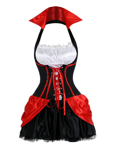 Image of Halloween Witch Costume Women Red Halter Short Dresses Costume Outfit