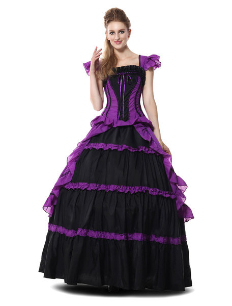 Milanoo Retro Costume Halloween Women Purple Ball Gowns Victoria Dresses And Crinoline