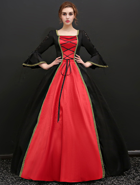Milanoo Victorian Dress Costume Women's Baroque Black Half Sleeves Ball Gown Vintage Retro Dress Hal