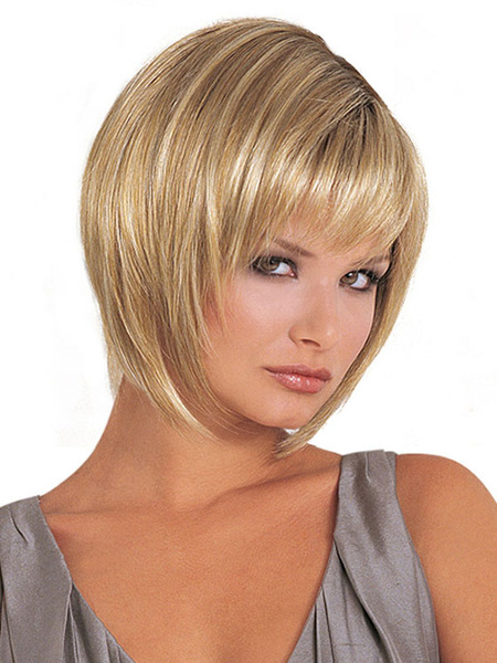 

Short Blonde Wigs Pixies And Boycuts Layered Synthetic Straight Wigs With Bangs For Women
