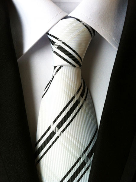 Image of Ecru White Tie Plaid Dress Ties For Men