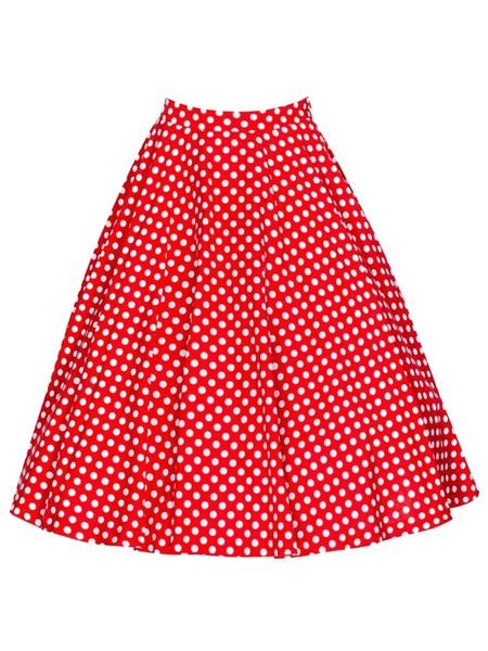 Image of Vintage Short Skirt Polka Dot Print High Waisted Women Skirt