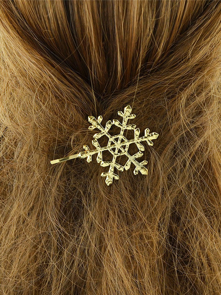 

Women's Golden Hairpin Snowflake Design Embossed Alloy Hair Clip