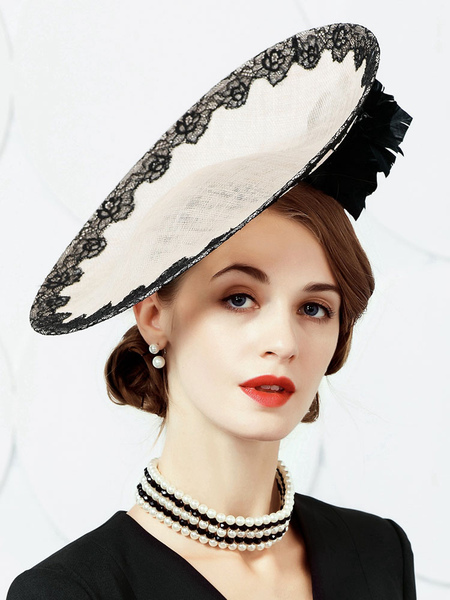 Image of Vintage Fascinator Hat Women Ecru White Linen Retro Headband Hair Accessories