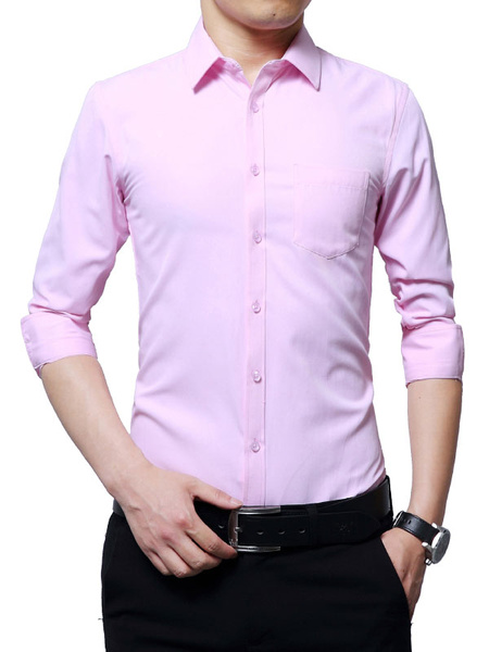 Image of Men Dress Shirt White Shirt Turndown Collar Long Sleeve Formal Shirt