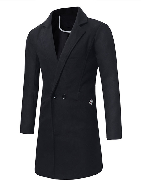 

Black Trench Coat Men Coat Turndown Collar Long Sleeve Regular Fit Overcoat