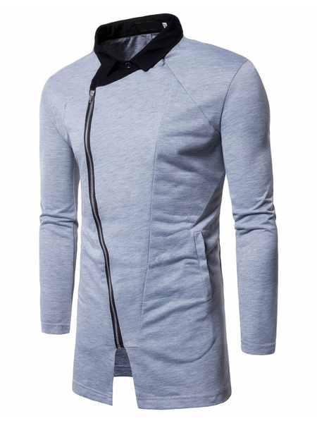 

Full Zip Sweatshirt Cotton Top Turndown Collar Long Sleeve Irregular Sweatshirt
