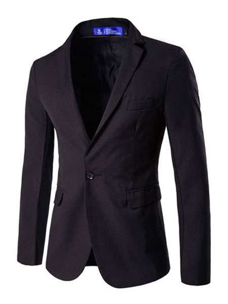 Image of Navy Men Blazer Notch Collar Long Sleeve Blazer For Men Casual Jacket