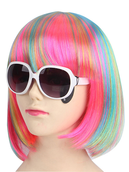 

Pink Carnival Wig Highlight Blunt Fringe Holiday Bob Wig
