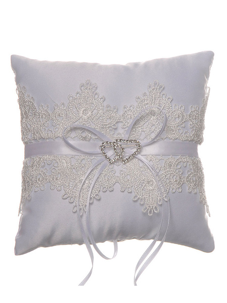 Milanoo Ring Bearer Pillow Lace White Satin Ribbons Wedding Pillows