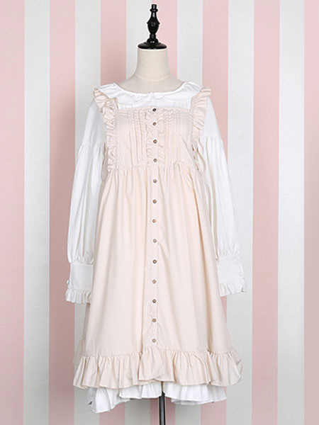 Milanoo Classic Lolita Outfits Burgundy Long Sleeve Turndown Collar Ruffles Dress With Jumper Skirt