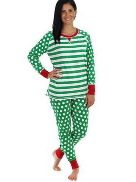 Milanoo Women's Family Matching Christmas Pajamas For Mother Green Striped 2 Piece Pjs от Milanoo WW