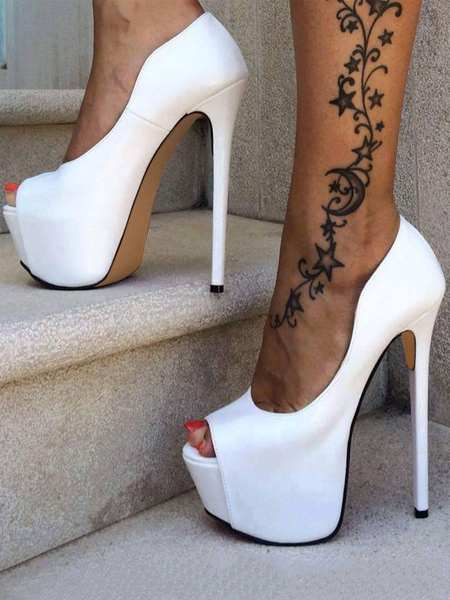 Milanoo Womens White Peep Toe Heels Platform Heels Stiletto Heel Pumps