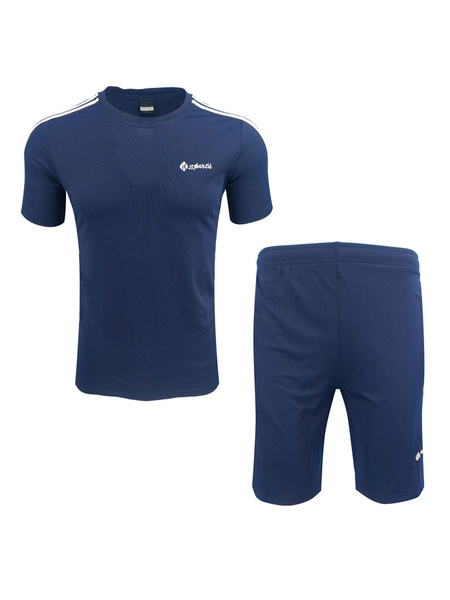 

Men Sport Outfits Dark Navy Round Neck Short Sleeve T Shirt With Shorts