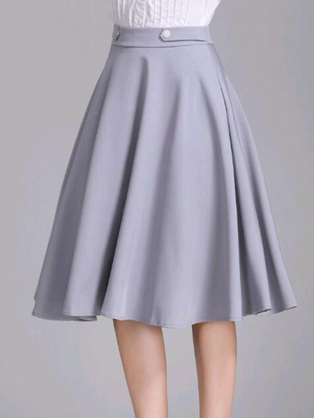 

Full Circle Skirt Women Cotton Button Grey Midi Skirt