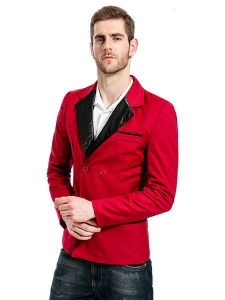 

Men Casual Blazer Burgundy Turndown Collar Long Sleeve Short Jacket Spring Jacket