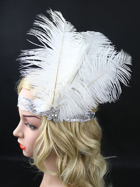 Image of Carnevale Flapper piuma fascia 1920s accessorio vintage costume Halloween