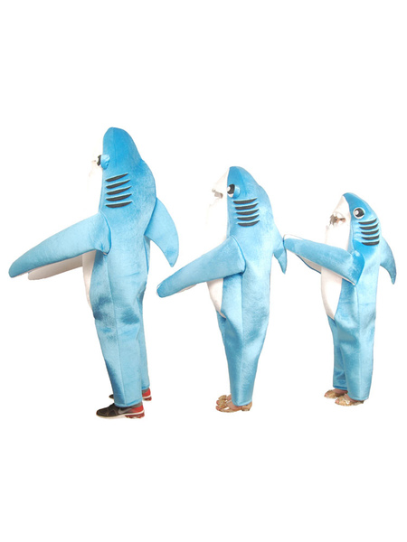 Image of Baby Shark Costume Blue Velour Jumpsuits For Kids Halloween