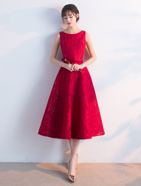 Milanoo Burgundy Prom Dresses 2021 Short Sleeveless Tea Length Cocktail Dress