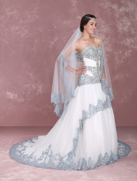 Sweetheart Strapless Lace Mermaid Wedding Dress with Rhinestones Detailing Milanoo