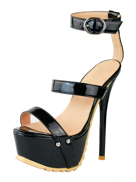 Milanoo Black Sexy Sandals High Heel Stiletto Open Toe Ankle Strap Women's Sandal Shoes