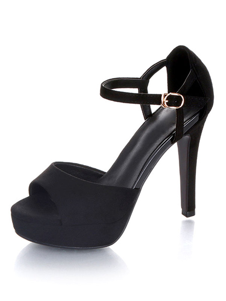 

Black Sandal Shoes Women High Heel Sandals Peep Toe Buckle Detail Sandal Shoes