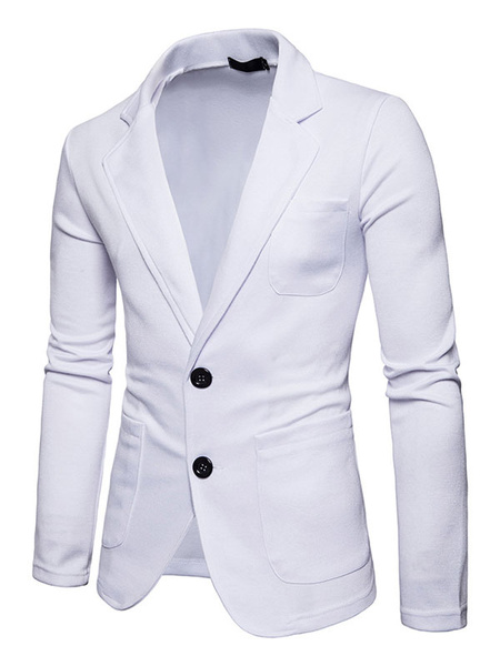 

White Casual Suit Men Blazer Turndown Collar Long Sleeve Regular Fit Spring Jacket