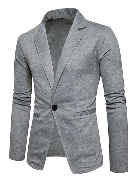 

Men Jacket Grey Blazer Turndown Collar Long Sleeve Regular Fit Cotton Casual Suit