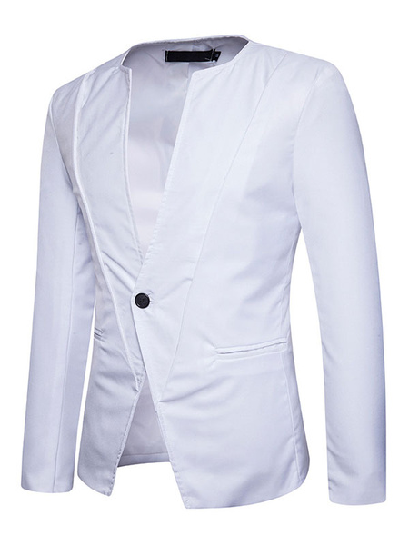 

White Casual Blazer Men Jacket V Neck Long Sleeve Regular Fit Short Jacket