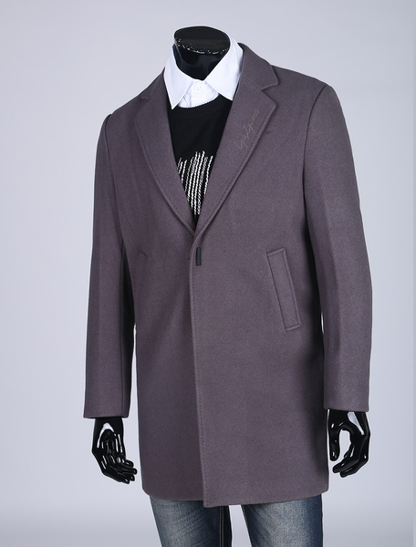 

Grey Peacoat Men Overcoat Turndown Collar Long Sleeve Slim Fit Coat