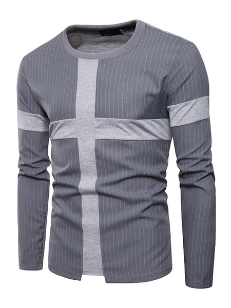

Men Long Sleeve Shirt Two Tone Striped Casual Spring Top
