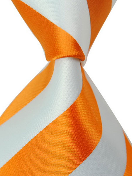 

Men Tie Neck Wide Striped Color Block Cotton Fiber Orange Men Tie