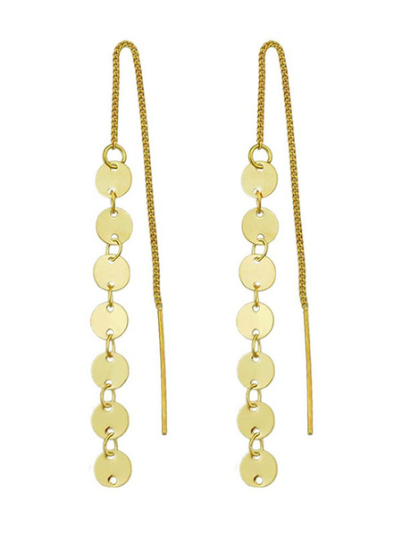 Image of Silver Dangle Earrings Round Linear Chain Earrings For Women