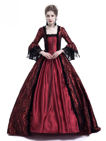 Milanoo Victorian Dress Costume Women's Long Gothic Trumpet Long sleeves Royal Blue Ball Gown Square