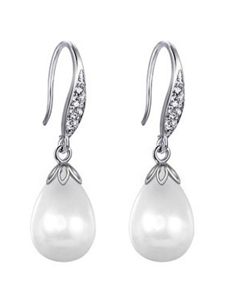 Milanoo Wedding Pearl Earrings White Drop Earring Cubic Zirconia Bridal Jewelry