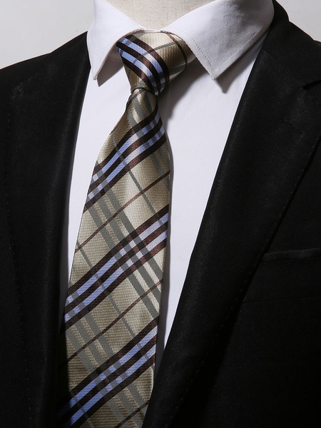 Image of Khaki Men Tie Plaid Microfiber Casual Necktie
