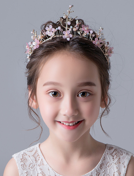 Milanoo Flower Girl Hair Accessories Soft Pink Headpieces Kids Rhinestones Beaded Little Girls Hair