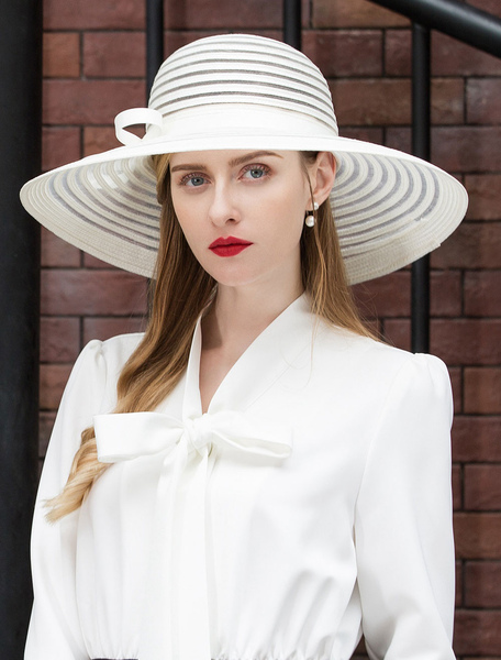Image of White Retro Sun Hat Women Vintage Big Cap Retro Costume Hair Accessories