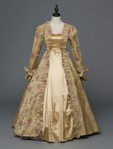déguisements halloween costume rétro robe victorienne baroque masquerade opéra robes de bal blonde floral manches longues vintage