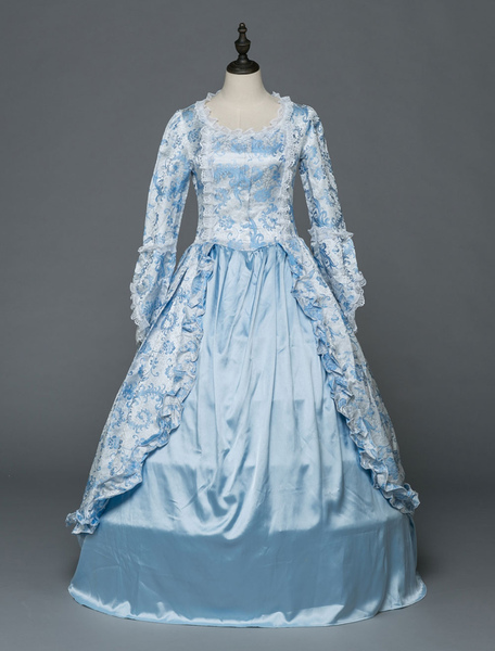 costume rétro halloween opéra rococo robes victoriennes dentelle vintage bleu clair femmes à manches longues robes de bal