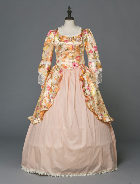 costume rétro halloween opéra rococo robes victoriennes imprimé floral blonde vintage femmes à manches longues robes de bal