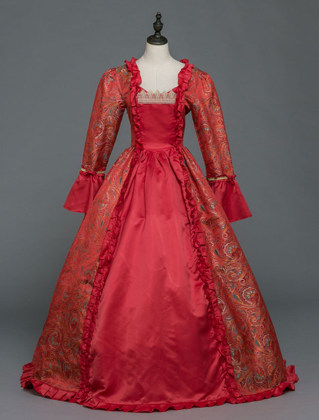 costume rétro baroque victorienne opéra robes de bal mascarade rouge à manches longues halloween vintage costume