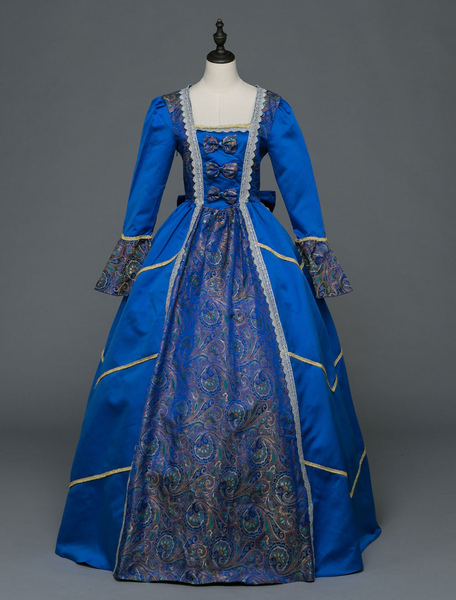 costume rétro robe victorienne opéra robes de bal baroque mascarade bleu à manches longues halloween vintage costume
