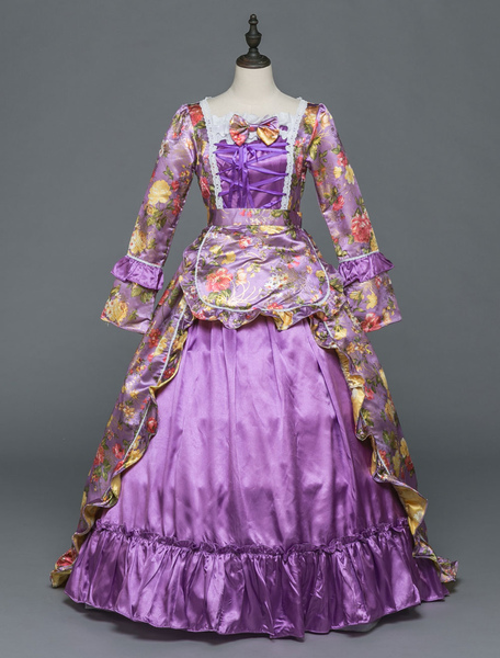 Milanoo Vintage Costume Halloween Rococo Purple Victorian Masquerade Ball Gowns Royal Long Sleeve Re