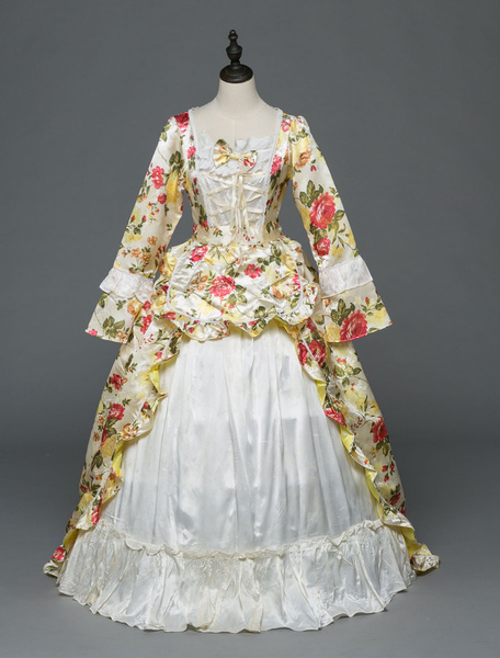 costume rétro opéra halloween robes victoriennes imprimé floral vintage femmes à manches longues robes de bal