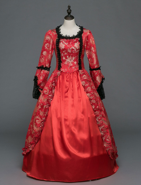 Image of Retro Costume Halloween Baroque Women Victoria Ball Gowns Royal maniche lunghe abiti costume Vintage