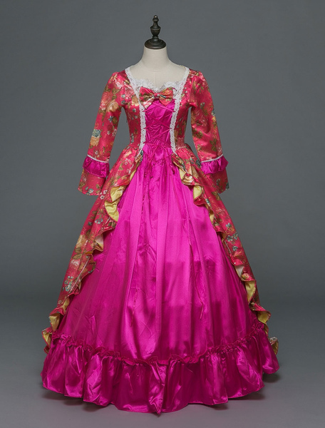 Milanoo Retro Costume Women Rococo Dress Rose Halloween Victorian Masquerade Ball Gowns Royal Long S